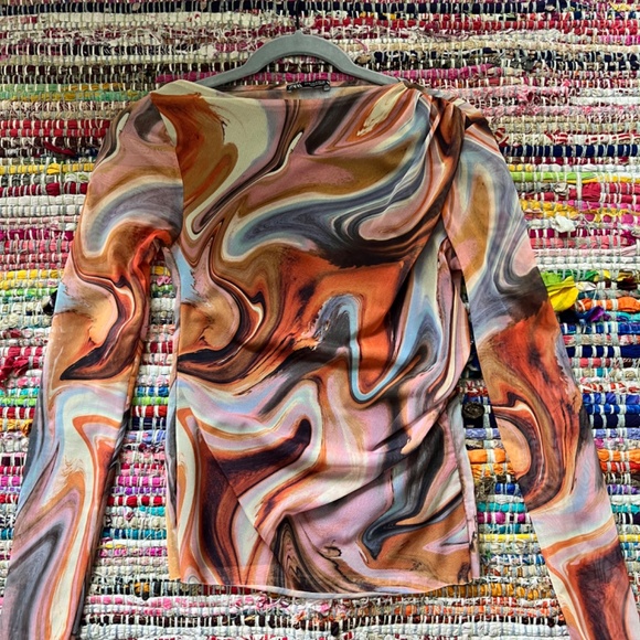 ZARA Multi-colorful Geometric Long Sleeve MESH Top - Size Small - Picture 1 of 2